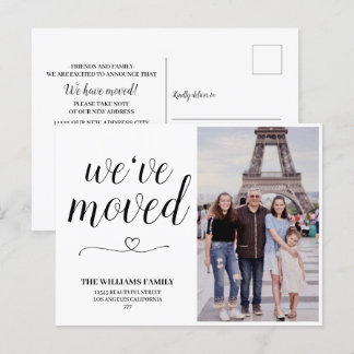Minimalist Script Photo We've Moved New Address Postcard