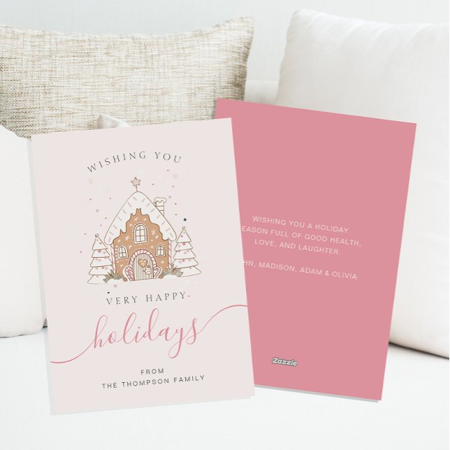 Minimalist Script Pink House Christmas Flat  Holiday Card (Creator Uploaded)
