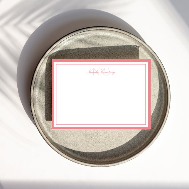 Minimalist Script Pink Two Border Monogram  Card (Creator Uploaded)