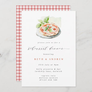 Minimalist Script Pizza Rehearsal Dinner Invitation