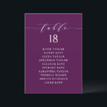 Minimalist Script Purple Seating Plan Table Number<br><div class="desc">This is a customisable table number seating plan. It features a whimsical script and classic typography on a purple background. Personalise by adding your own details. This minimalist table seating plan is perfect for weddings,  baby showers,  bridal showers,  birthdays,  and so much more.</div>
