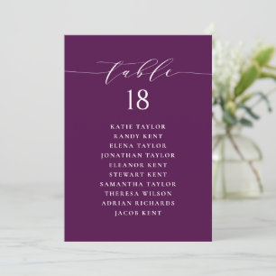 Minimalist Script Purple Seating Plan Table Number