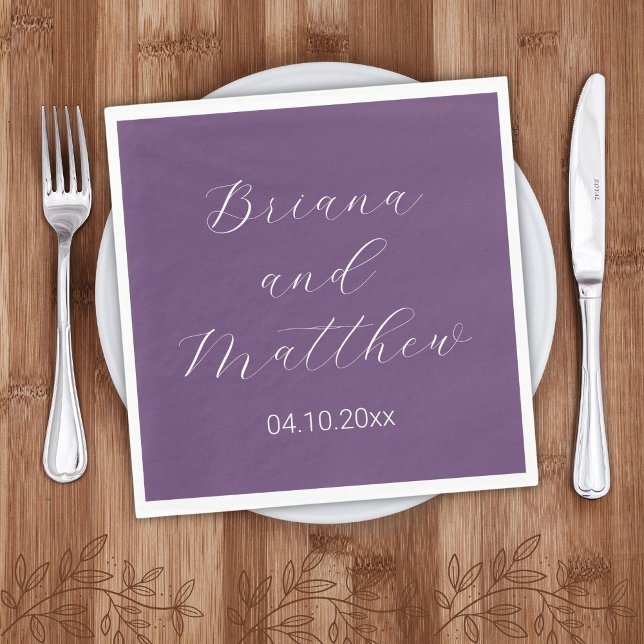 Minimalist Script Purple Wedding Napkin (Creator Uploaded)