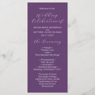 Minimalist Script Purple Wedding Program Programme