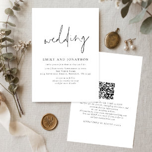 Minimalist Script QR Code Black White Wedding Invitation