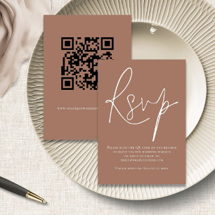 Minimalist Script QR Code Brown RSVP Wedding Card