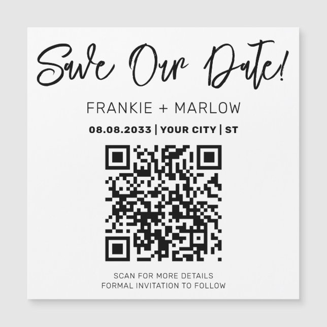 Minimalist Script QR Code Save The Date Magnet (Front)