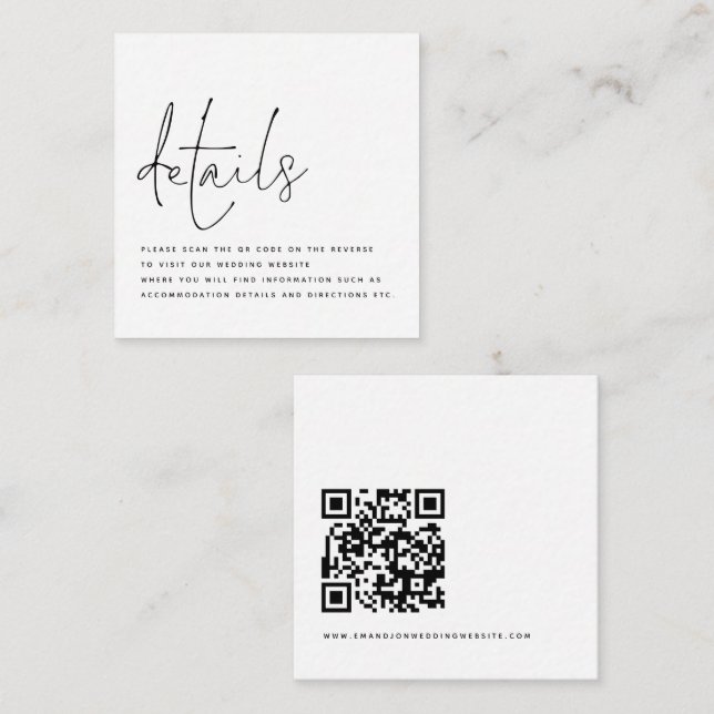 Minimalist Script QR Code Wedding Details Enclosure Card (Front/Back)