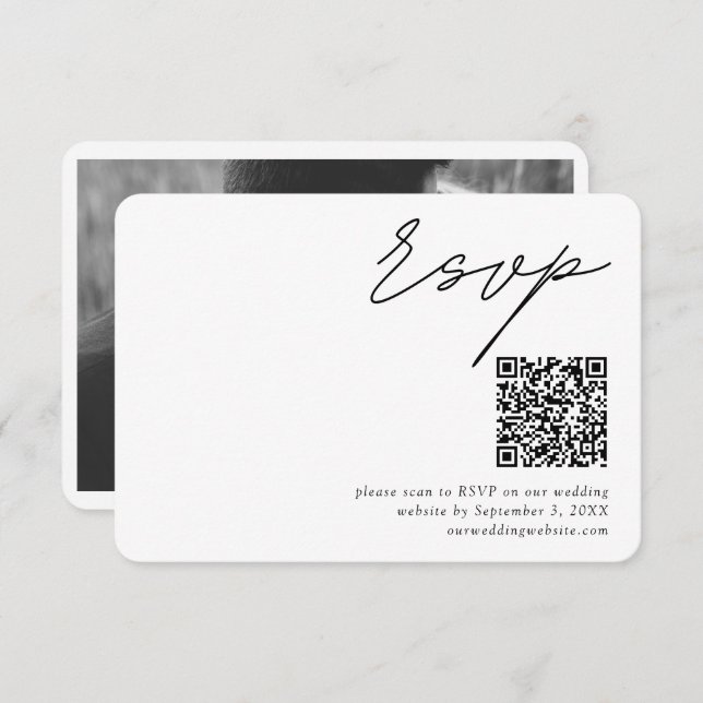 Minimalist Script QR Code Wedding Small RSVP Enclosure Card (Front/Back)