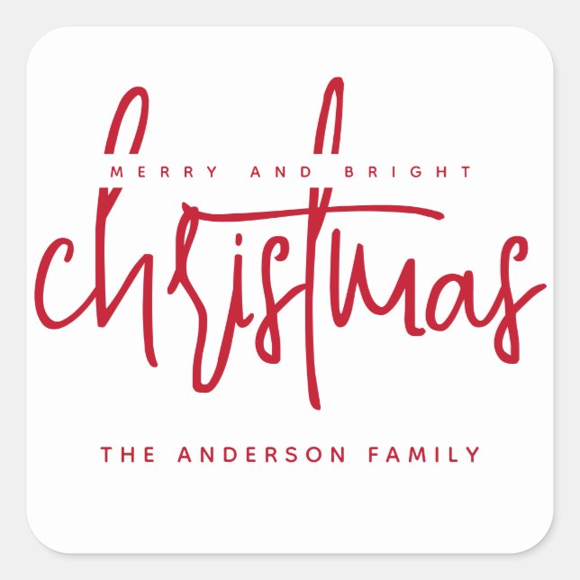 Minimalist script red Christmas Square Sticker (Front)
