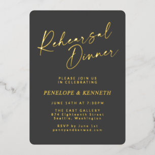 Minimalist Script Rehearsal Dinner Black Gold 