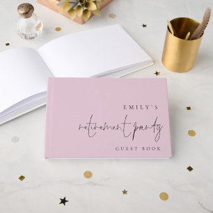 Minimalist Script Retirement Party Pink Guest Book