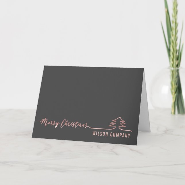 Minimalist script rosegolMerry Christmas corporate Holiday Card (Front)