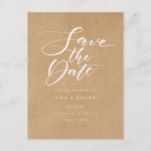 Minimalist Script Rustic Kraft Save the Date Postcard