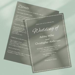 Minimalist Script Sage Green All-in-One Wedding Invitation