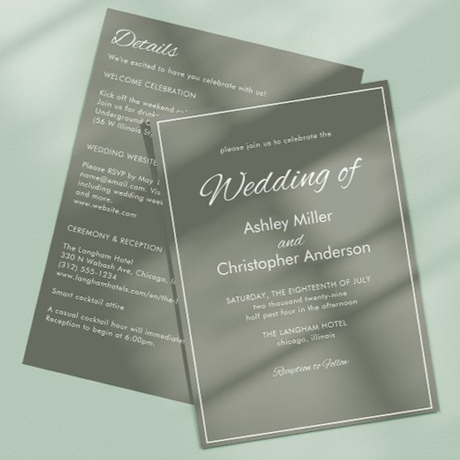 Minimalist Script Sage Green All-in-One Wedding Invitation (Creator Uploaded)