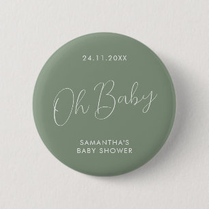 Minimalist Script Sage Green Baby Shower elegant 6 Cm Round Badge