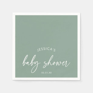 Minimalist Script Sage Green Baby Shower Napkin