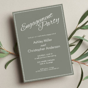 Minimalist Script Sage Green Engagement Party Invitation