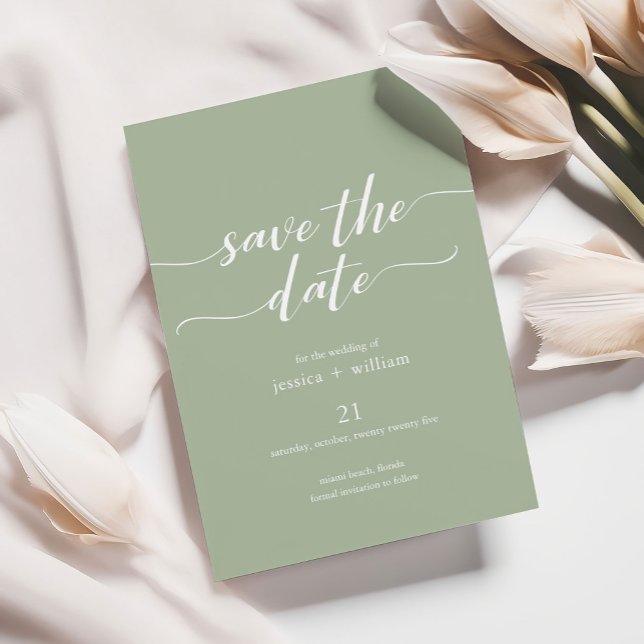 Minimalist Script Sage Green Save the Date Invitation (Creator Uploaded)