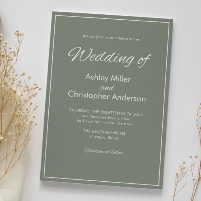 Minimalist Script Sage Green Wedding Invitation (Creator Uploaded)
