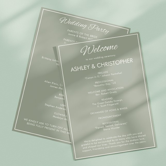 Minimalist Script Sage Green Wedding Programme (Creator Uploaded)