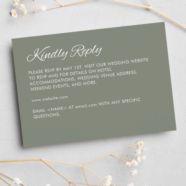 Minimalist Script Sage Green Wedding RSVP Card (Creator Uploaded)