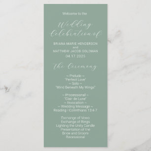 Minimalist Script Sage Wedding Program Programme