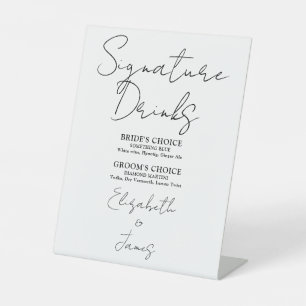 Minimalist Script Signature Drinks Black And White Pedestal Sign