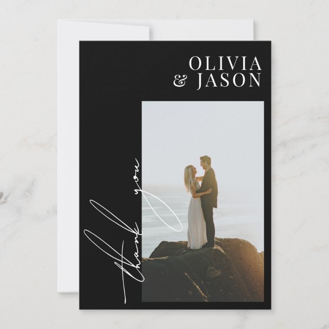 Minimalist Script Simple Wedding Photo Thank You Invitation (Front)