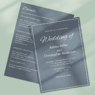 Minimalist Script Slate Grey All-in-One Wedding Invitation
