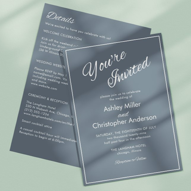 Minimalist Script Slate Grey All-in-One Wedding Invitation (Creator Uploaded)