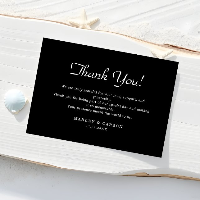 Minimalist Script Sleek Black  Wedding Custom Thank You Card (Creator Uploaded)
