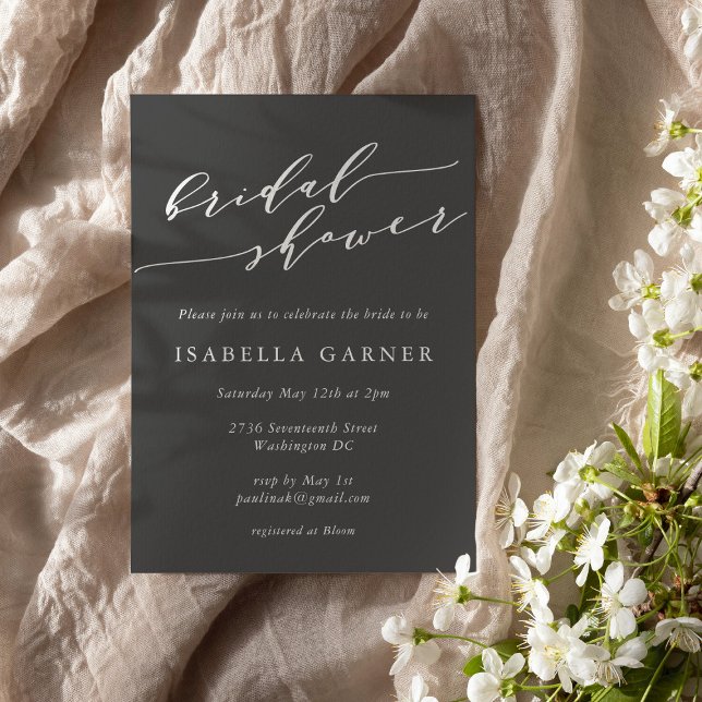 Minimalist Script Soft Black White Bridal Shower Invitation (Creator Uploaded)