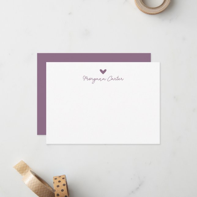 Minimalist Script Soft Plum Heart Personalised Card (Front/Back In Situ)