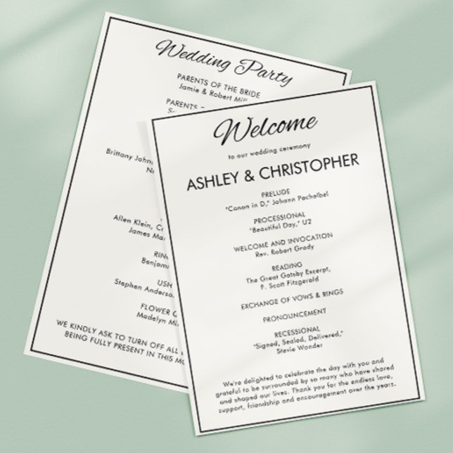 Minimalist Script Soft White Wedding Programme (Creator Uploaded)