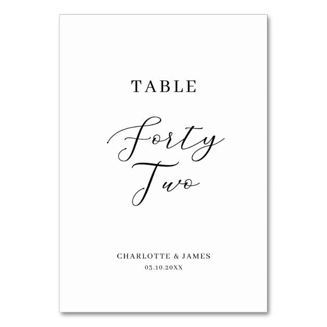 Minimalist Script Table Forty-Two Table Number (Front)