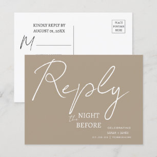 Minimalist Script Taupe the Night Before RSVP Invitation Postcard