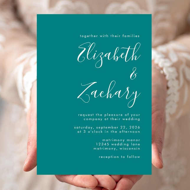 Minimalist Script Teal Blue Wedding Invitation (Creator Uploaded)