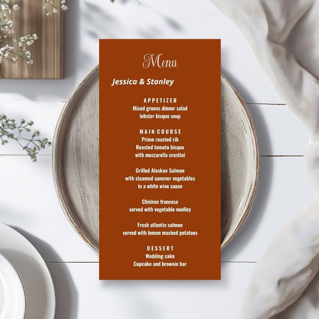 Minimalist script Terracotta wedding  menu  (Creator Uploaded)