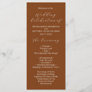Minimalist Script Terracotta Wedding Program Programme