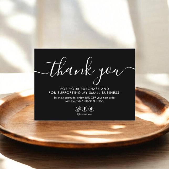 Minimalist Script Thank You Black Business Card (Creator Uploaded)