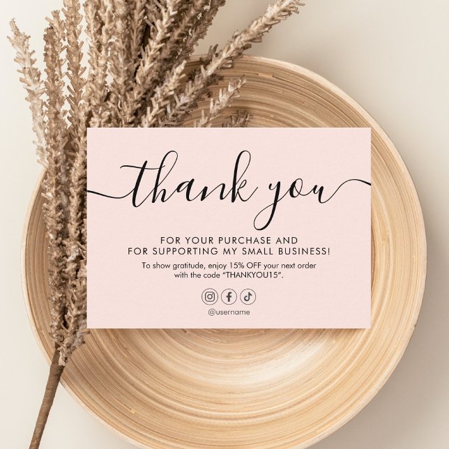 Minimalist Script Thank You Blush Pink Business Card (Creator Uploaded)