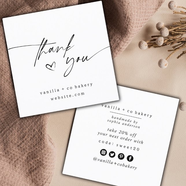 Minimalist Script Thank You Heart Customer Coupon  Square Business Card (Creator Uploaded)