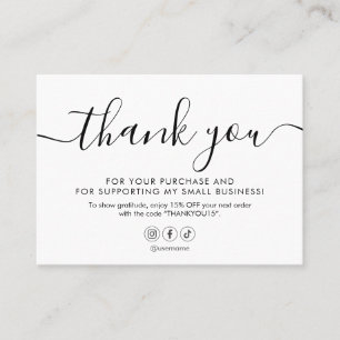 Minimalist Script Thank You White Business Card