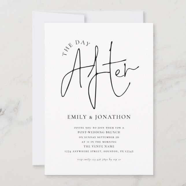Minimalist Script  The Day After Wedding Brunch  Invitation (Front)