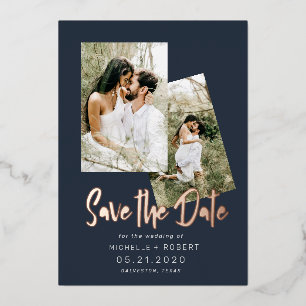 minimalist script two Photo Save The Date  Foil In