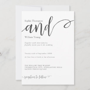Minimalist script typography greyscale wedding invitation
