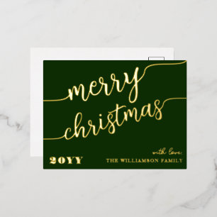 Minimalist Script Typography Merry Christmas Chic Foil Holiday Postcard