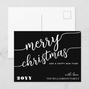 Minimalist Script Typography Merry Christmas Chic Holiday Postcard